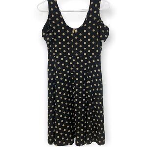 Comfy USA Polka Dot Dress Womens S Cold Shoulder Black Tan Swing Dress Soft USA